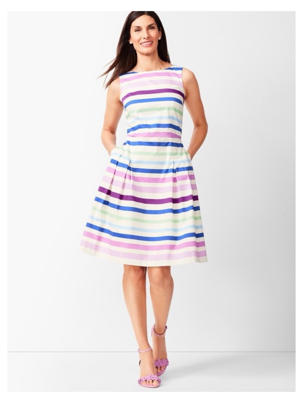 Talbots Multicolor Striped Midi Dress — Pastel Pink, Purple, Blue, Green, Cream
